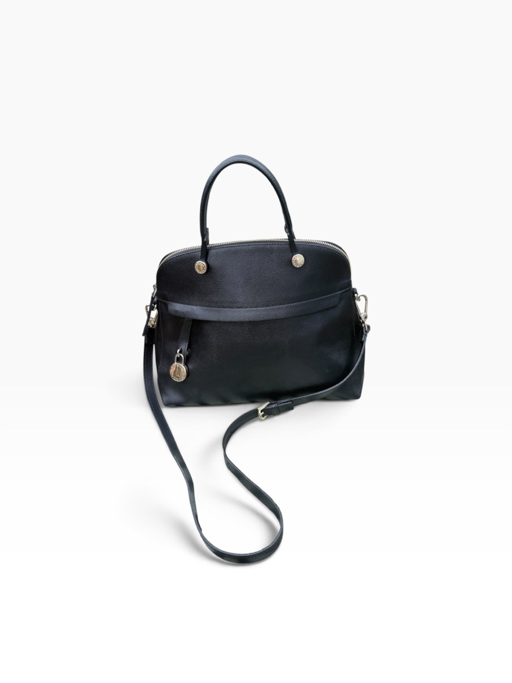 Classic Furla Black Leather Satchel Crossbody Bag Gold Hardware Made in Italy